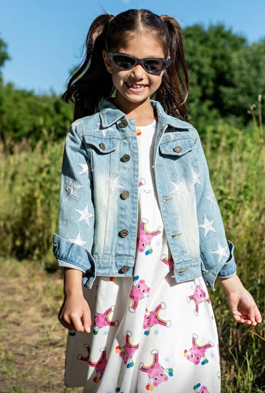 Girls Leather Star Jean Jacket