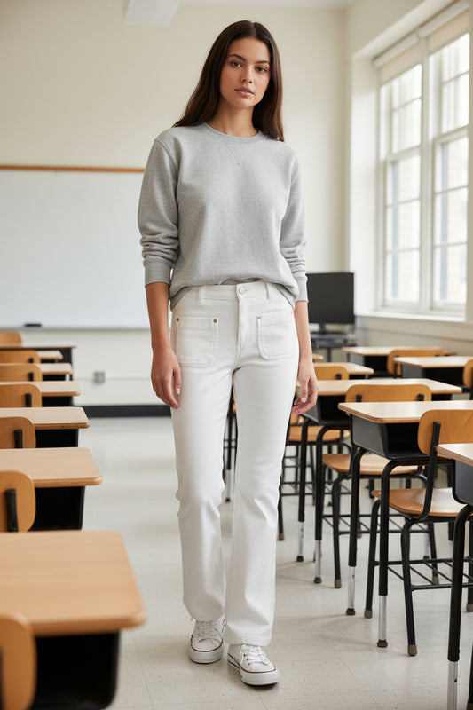 Girls Claire High Rise Bootcut in White