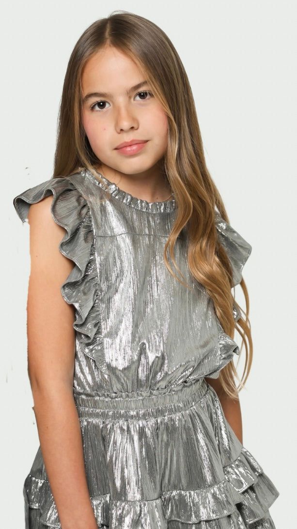 Girls Silver Gustavia Ruffle Dress 14