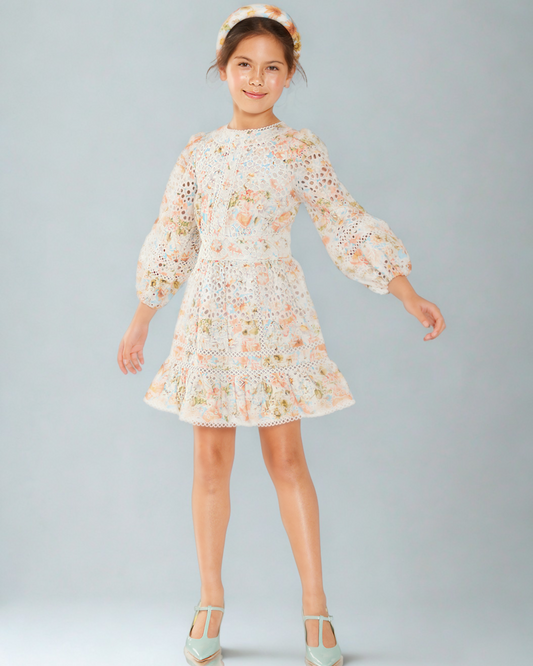 Girls Daphne Embroidered Long Sleeve Dress