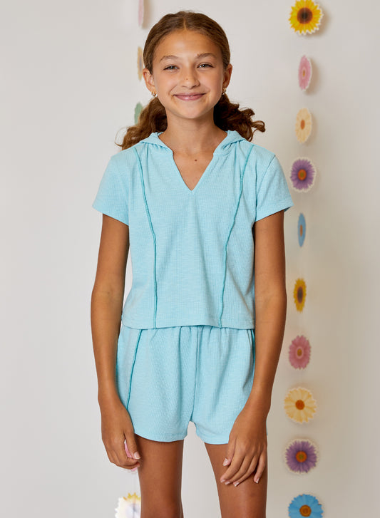 Girls Hooded V-Neck Top