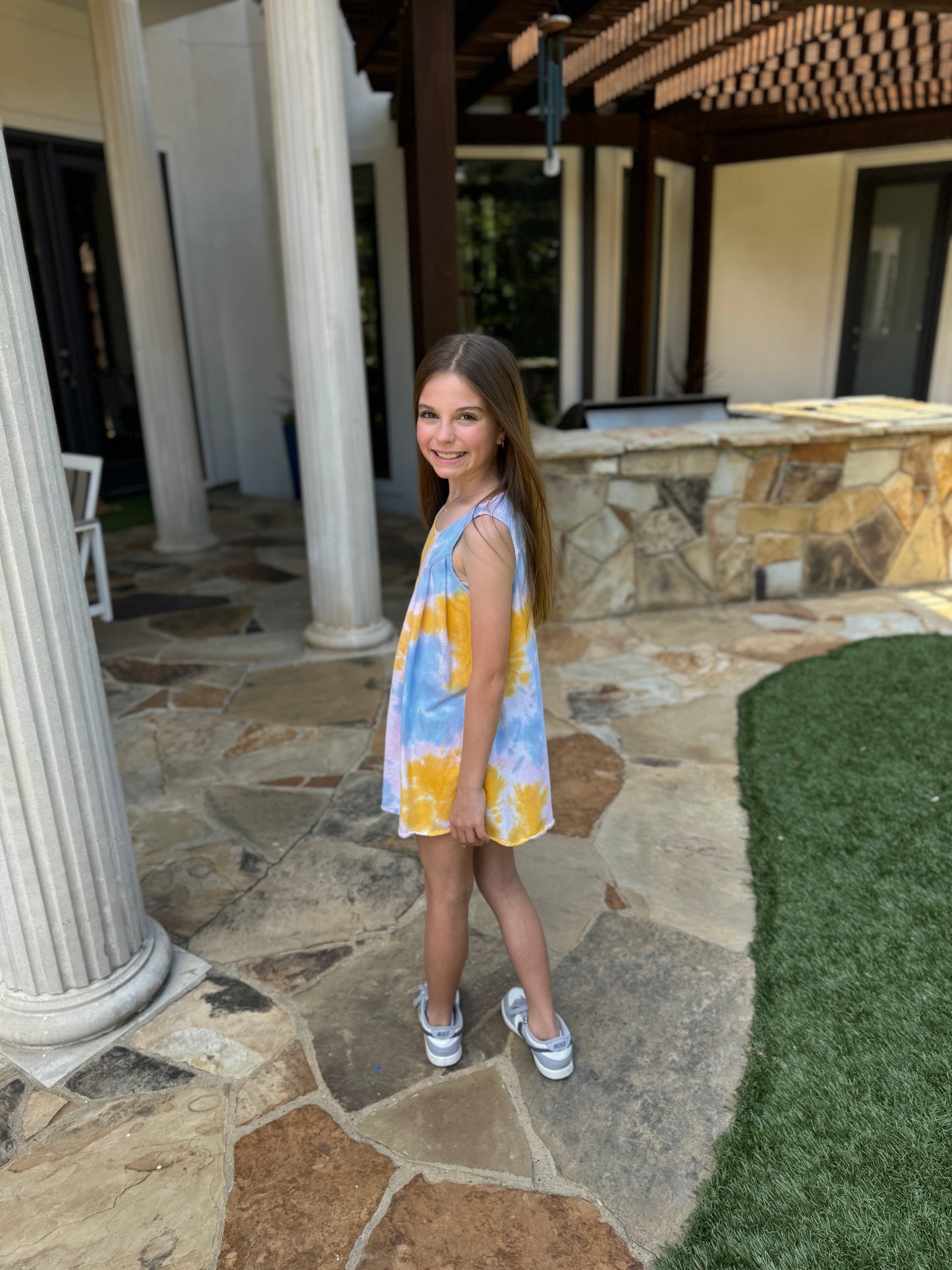 Girls Tie Dye Pleated Tank Dress