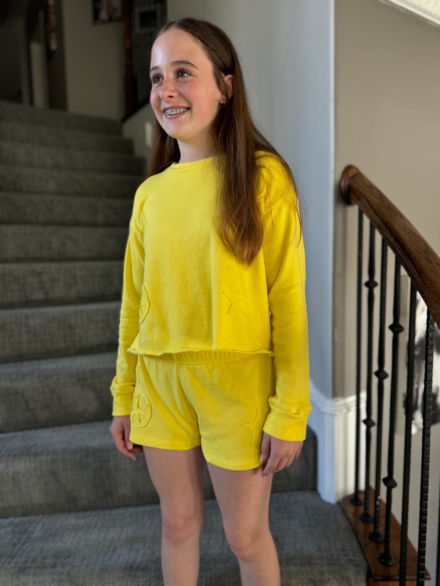 Girls Yellow Cropped Sweatshirt