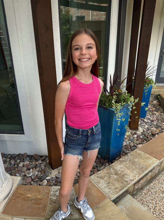 Girls Heather Pink Tank Top