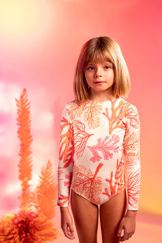 Girls Coral Long Sleeve Swimsuit