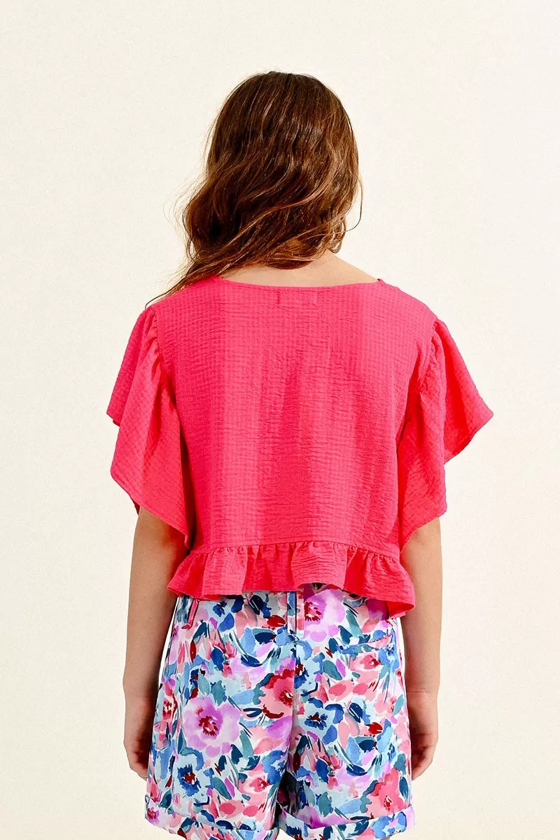 Girls Fuschia Chiffon Top