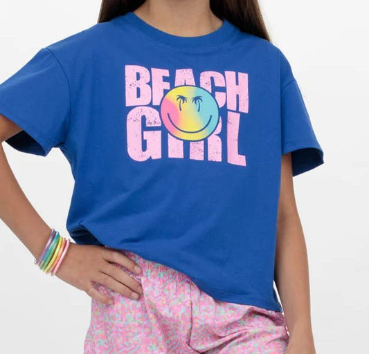 Girls Blue Beach Girl Boxy Tee - YellowBrickRoad