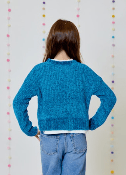 Girls Blue Chenille Sweater - YellowBrickRoad