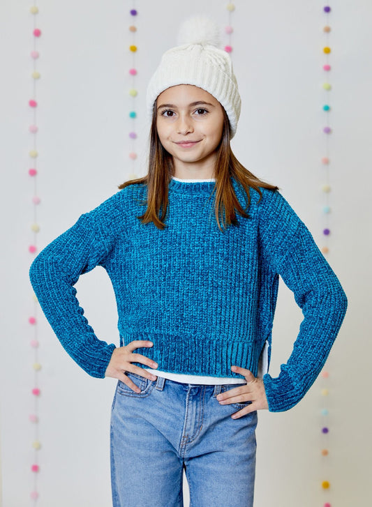 Girls Blue Chenille Sweater - YellowBrickRoad