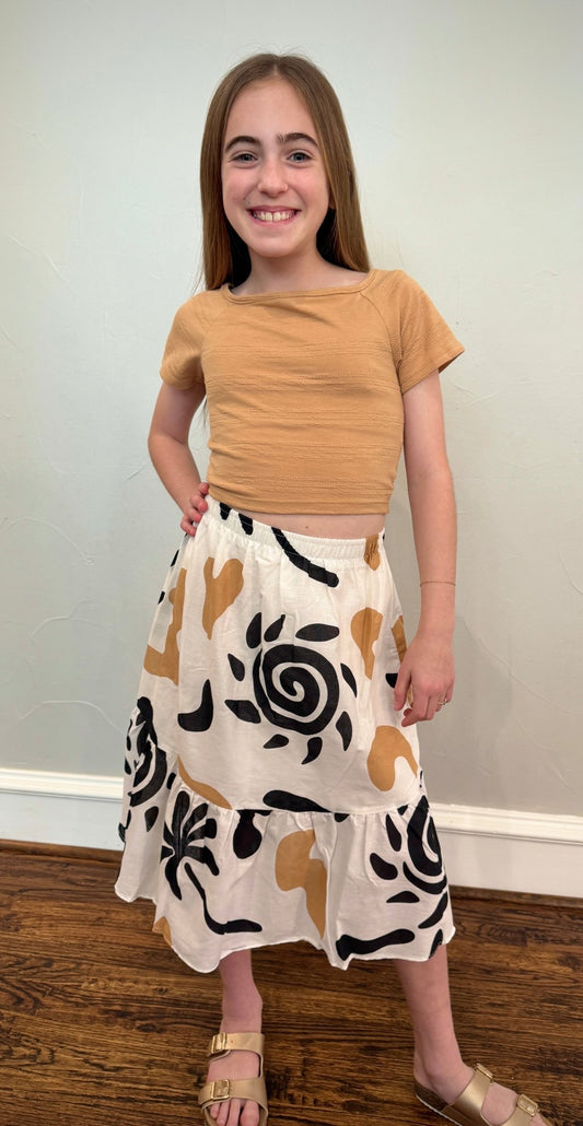 Girls Chic Two - Piece Set – Boxy Tee & Printed Skirt ✨ - YellowBrickRoad