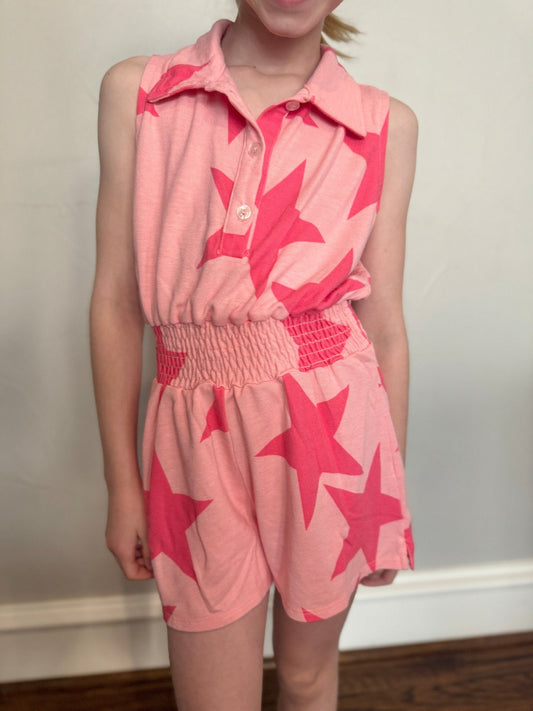 Girls Coral Collared Star Romper ⭐ - YellowBrickRoad