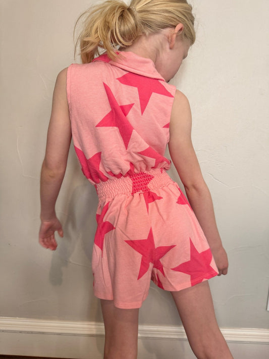 Girls Coral Collared Star Romper ⭐ - YellowBrickRoad