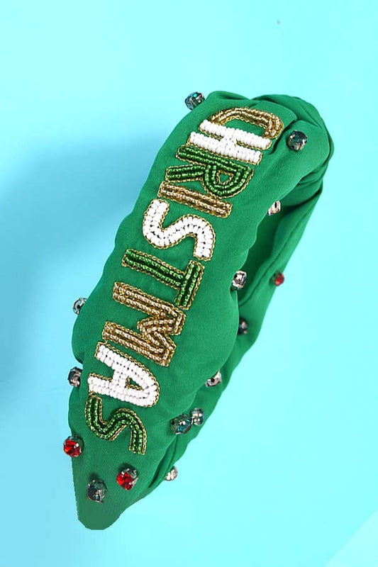 Girls Green Knotted Merry Christmas Headband - YellowBrickRoad