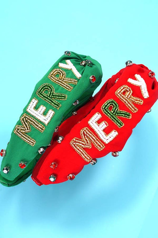 Girls Green Knotted Merry Christmas Headband - YellowBrickRoad