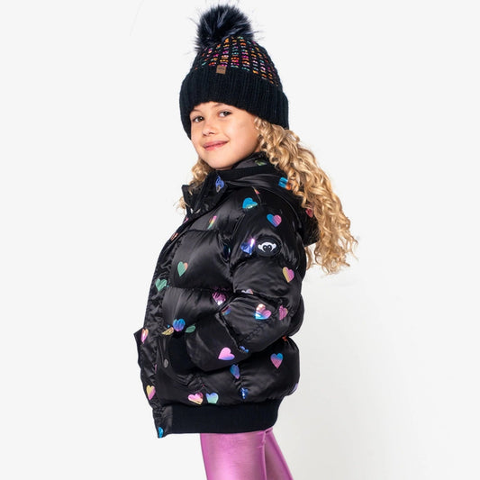 Girls Rainbow Hearts Puffy Coat - YellowBrickRoad