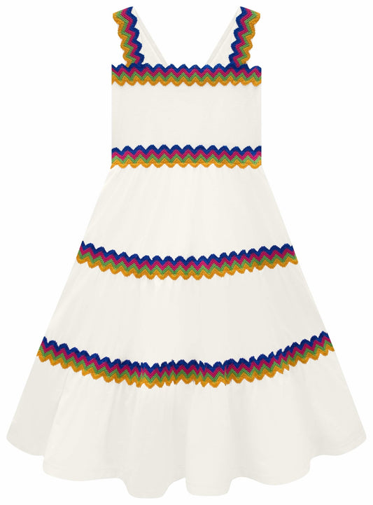 Girls Rainbow Trim Midi Dress - YellowBrickRoad