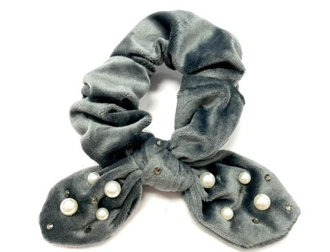 Velvet Scrunchie with Pearls & Crystals