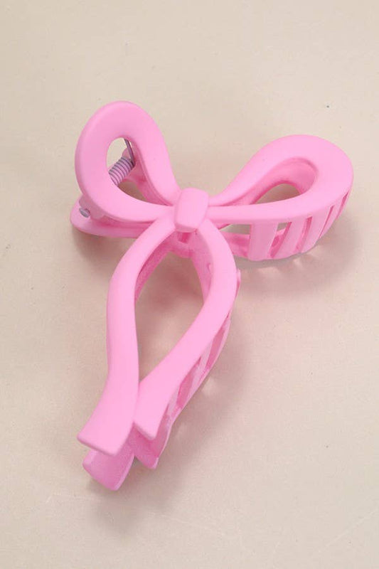 Matte Pink & White Bow Hair Claw Clips - YellowBrickRoad