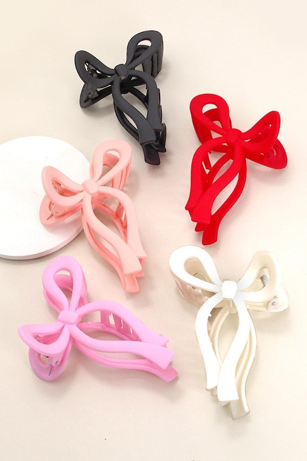 Matte Pink & White Bow Hair Claw Clips - YellowBrickRoad