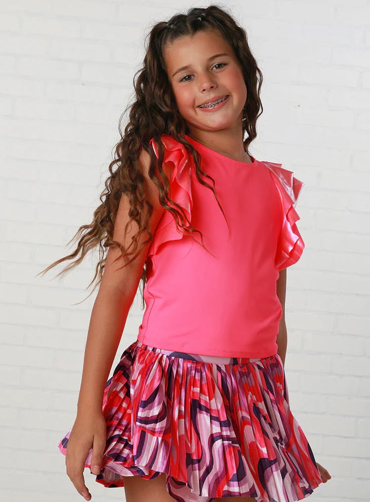 Tween Girls Pleated Skort โ Pink & Purple Swirl - YellowBrickRoad