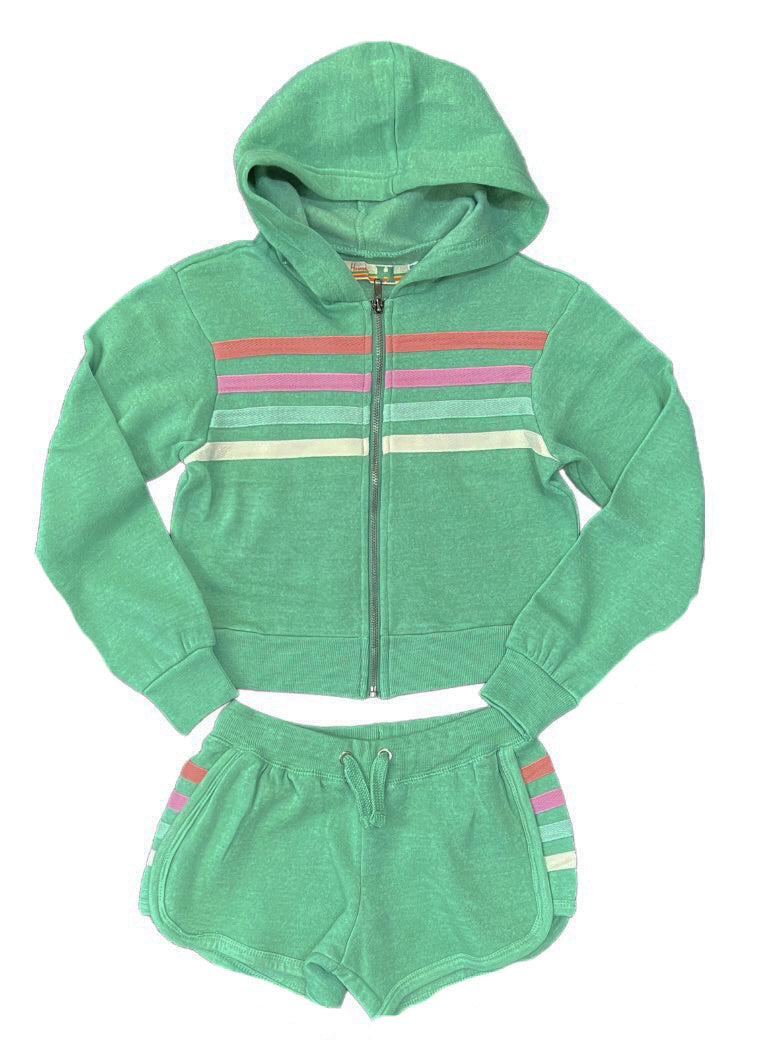 Heather Green Fleece Hoodie With Stripes