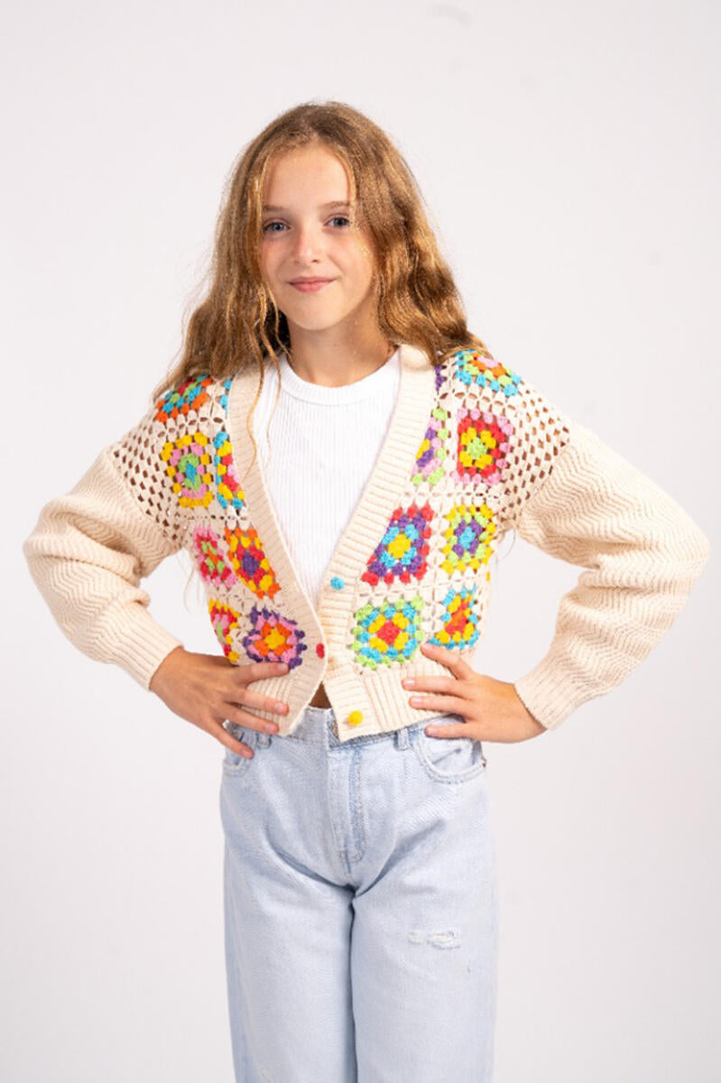 Girls Crochet Patchwork Cardigan