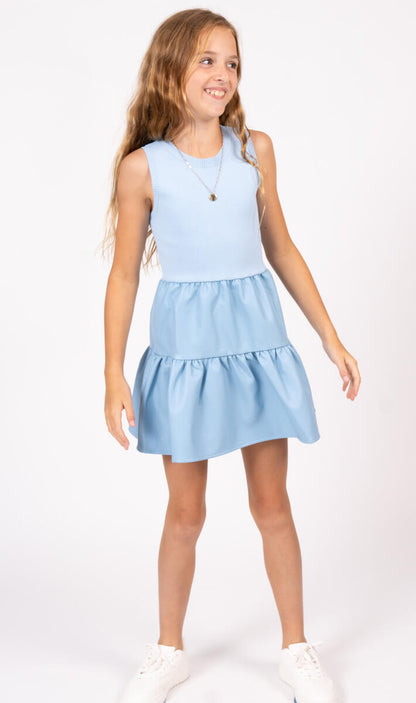 Girls Sleeveless Faux Leather Dress