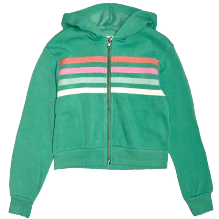 Heather Green Fleece Hoodie With Stripes