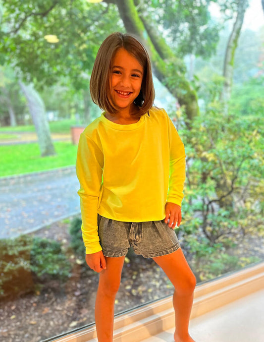 Girls Neon Boxy Fleece Cropped Sweatshirt
