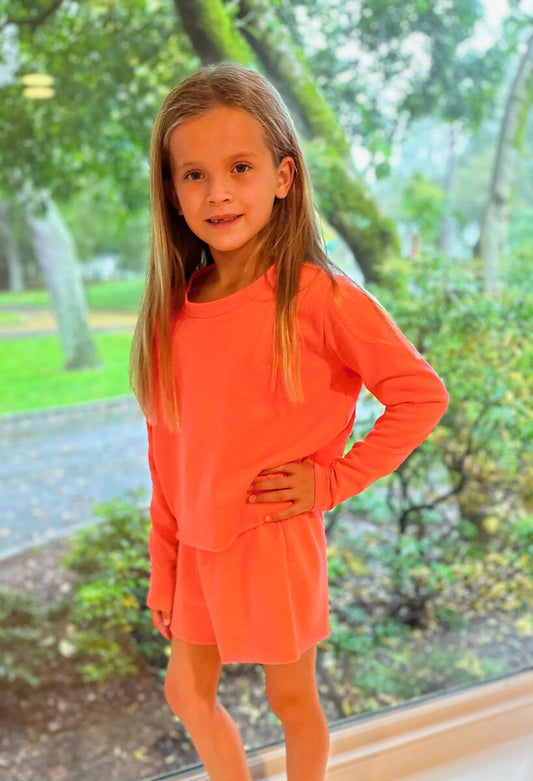 Girls Neon Boxy Fleece Cropped Sweatshirt