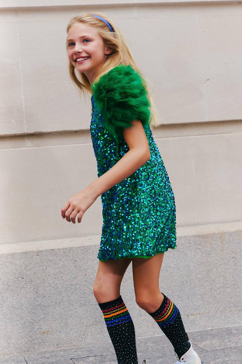 Girls Sequin & Feather Party Dress