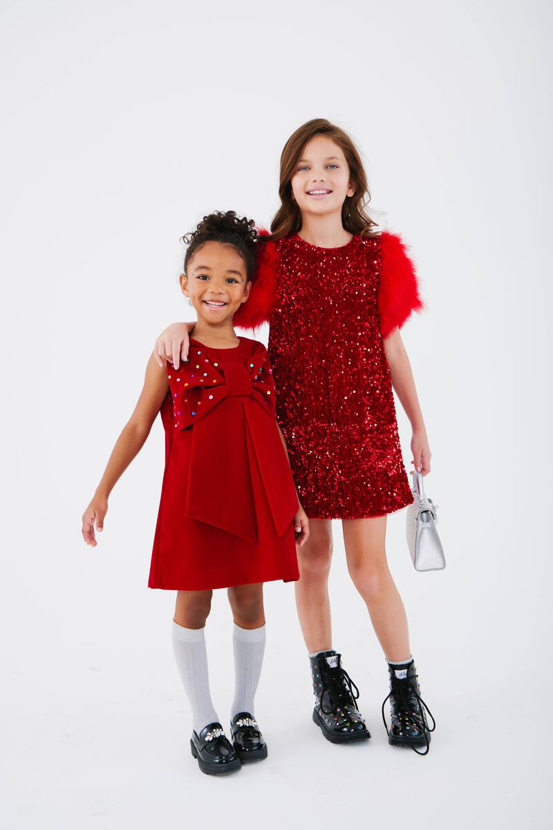 Girls Sequin & Feather Party Dress