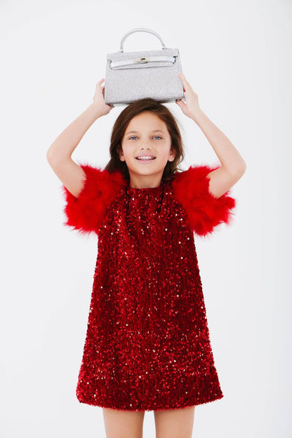Girls Sequin & Feather Party Dress