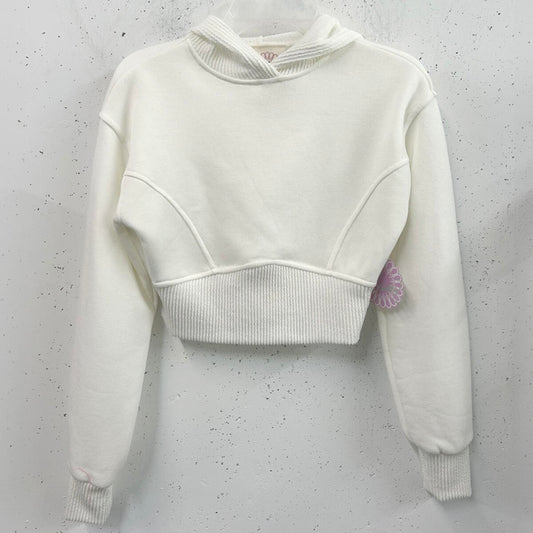 Girls Ivory Crop Hoodie Sweater