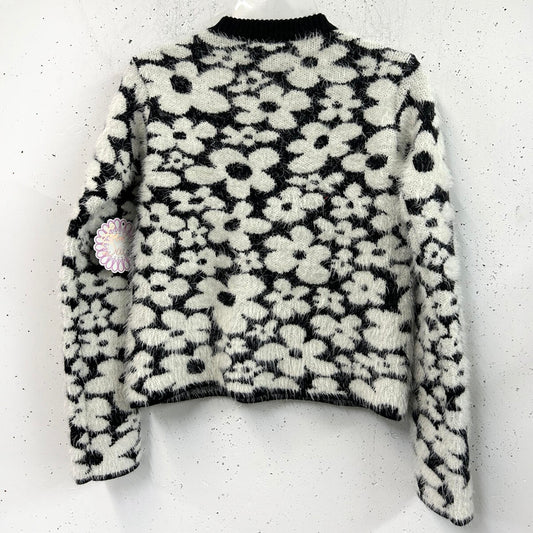 Girls Black & White Eyelash Floral Sweater