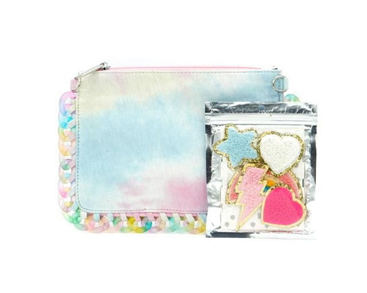 Tie Dye Wristlet Bag with Patches