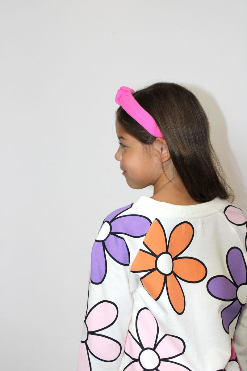 Girls Retro Flower Cropped Sweatshirt