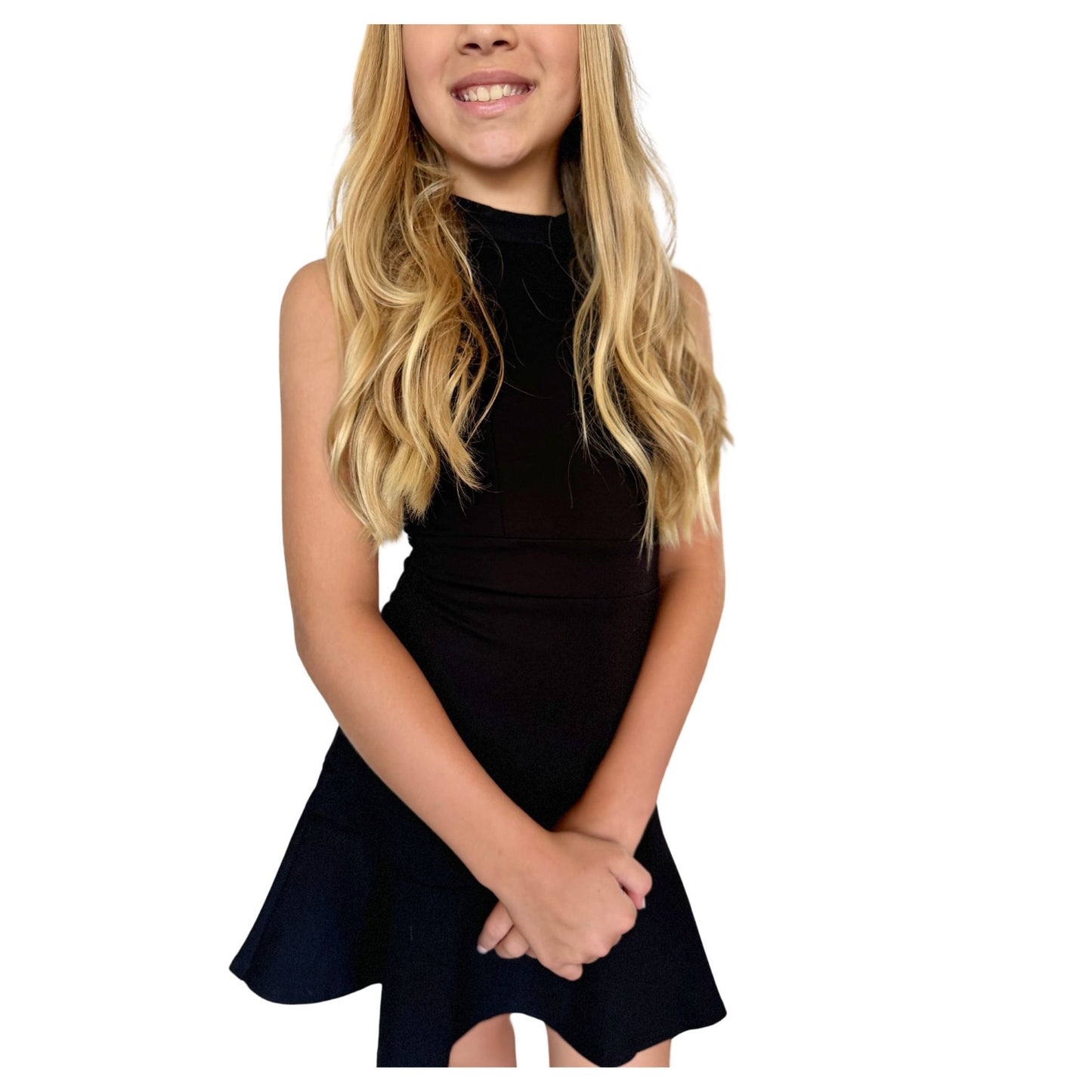 Girls Black High Neck Fit & Flare Dress