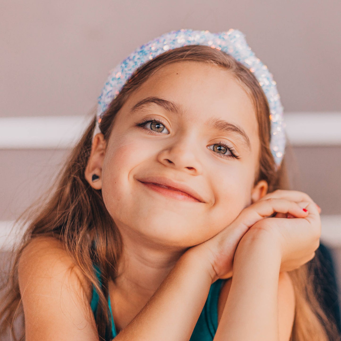 Girls White Sequin Knotted Headband