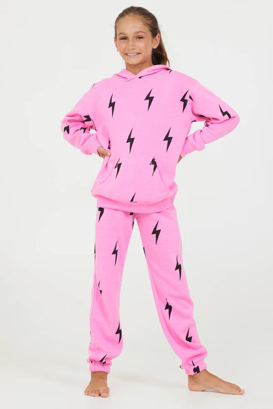 Girls Pink Lighting Bolt Hoodie