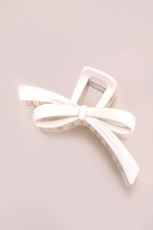 Off White Bow with Ribbon Hair Clip