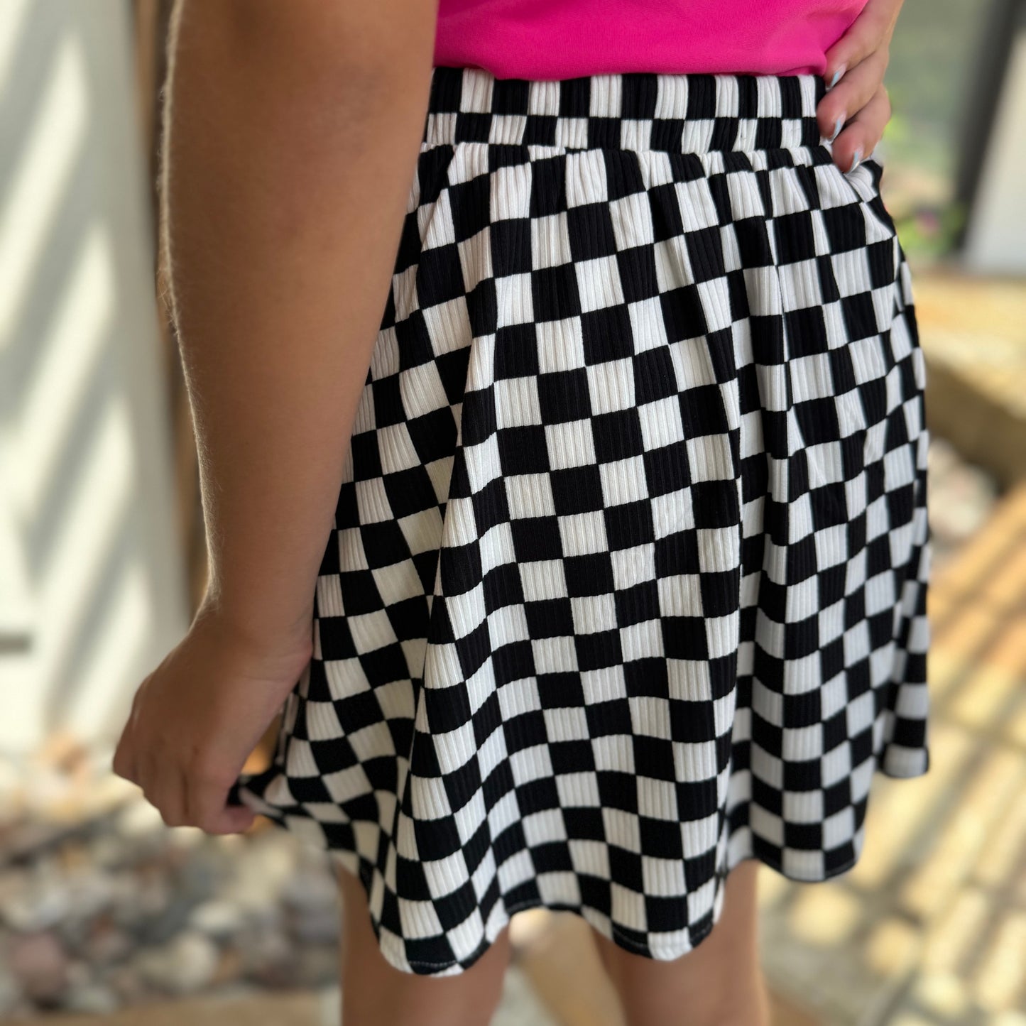 Girls Checkered Patch Skirt