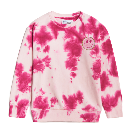 Girls Tie Dye Smiley Crewneck Sweatshirt