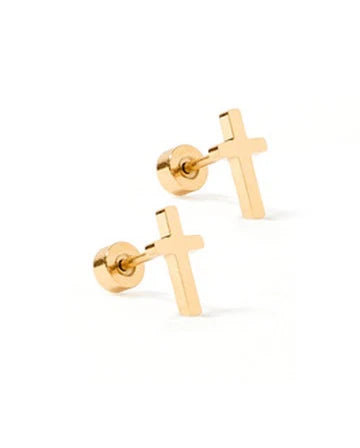 Catherine Cross Gold Screwback Stud Earrings