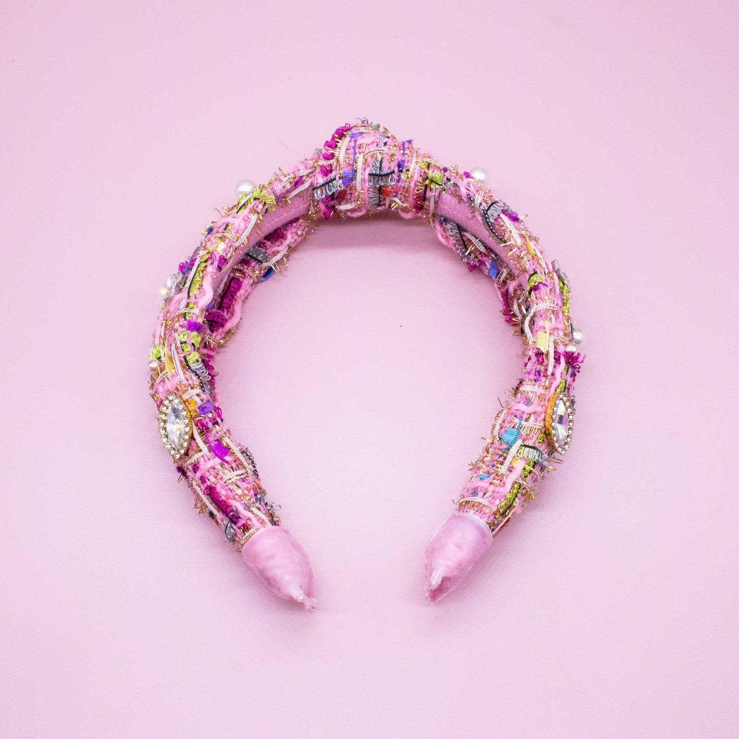 Kids Knot Headband - Embellished Rhinestone Pearl Tweed