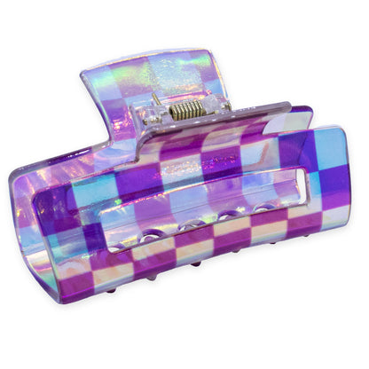 Checkerboard Iridescent Medium Hair Claw Clip