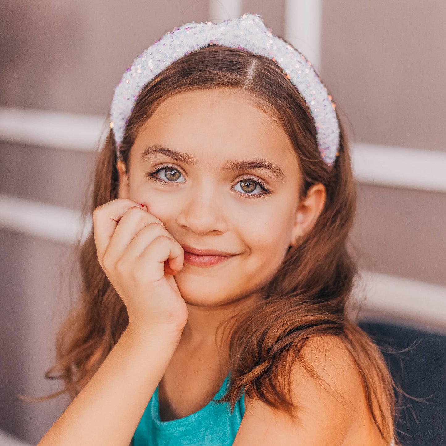 Girls White Sequin Knotted Headband