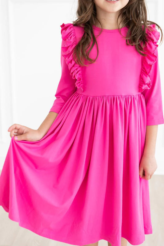 Girls Hot Pink Ruffle Twirl Dress