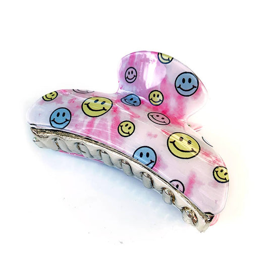 Large Pink Happy Face Claw Clip