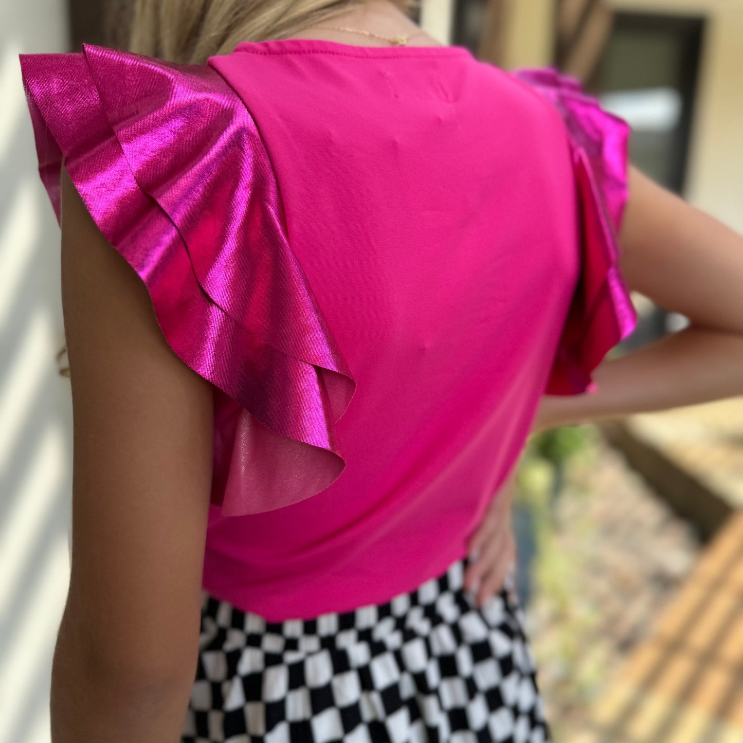 Girls Pink Flutter Sleeve Top